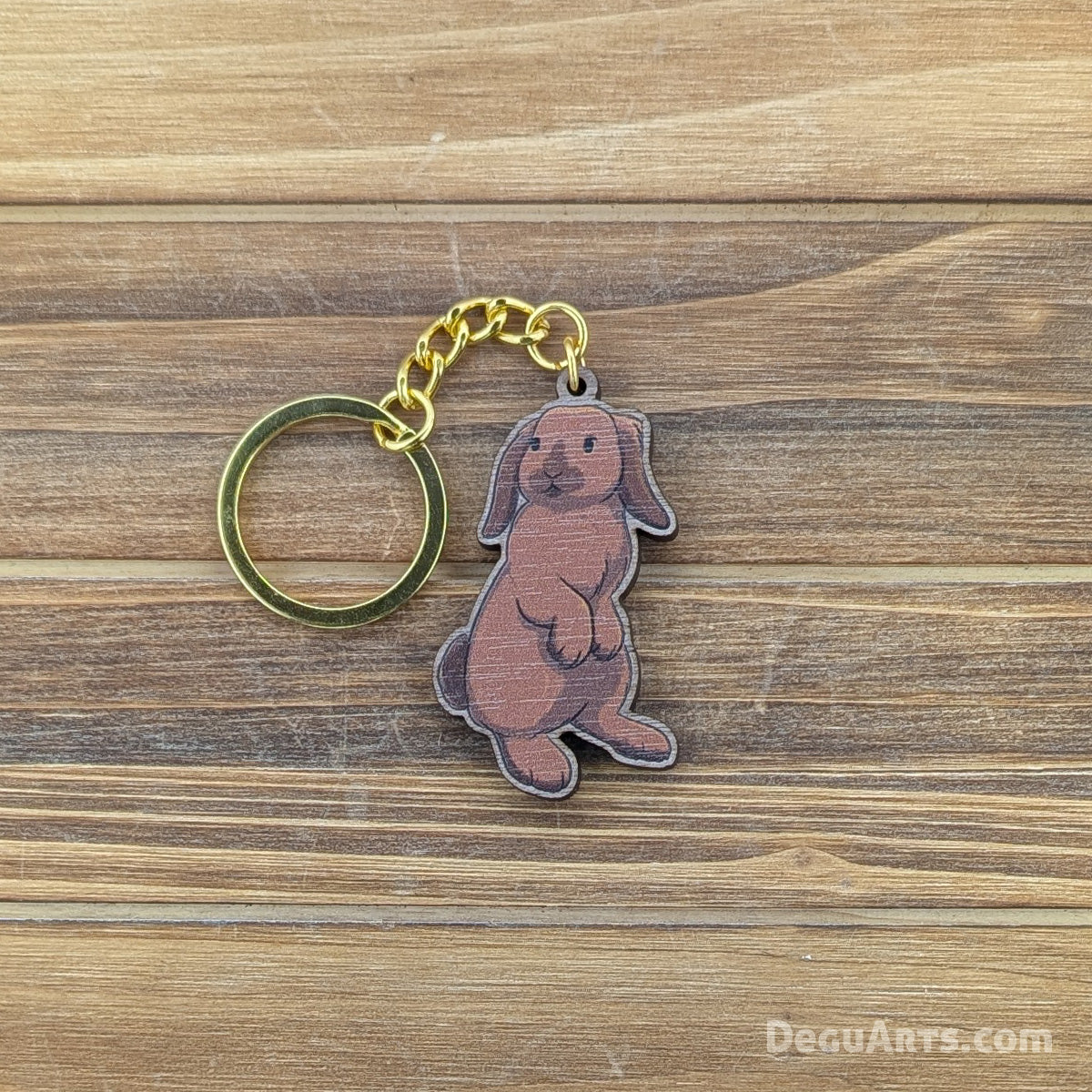 Holland Lop Wood Keychain