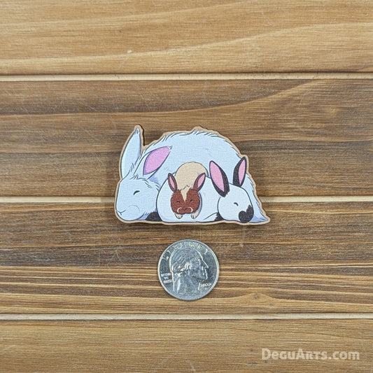 Rabbit Pile Wood Pin